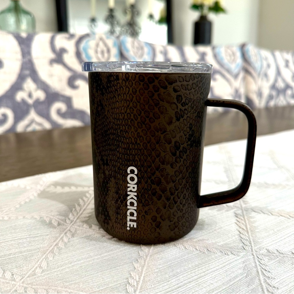 NWT Corkcicle VIP Handle Mug in Snakeskin Brown and Black Print